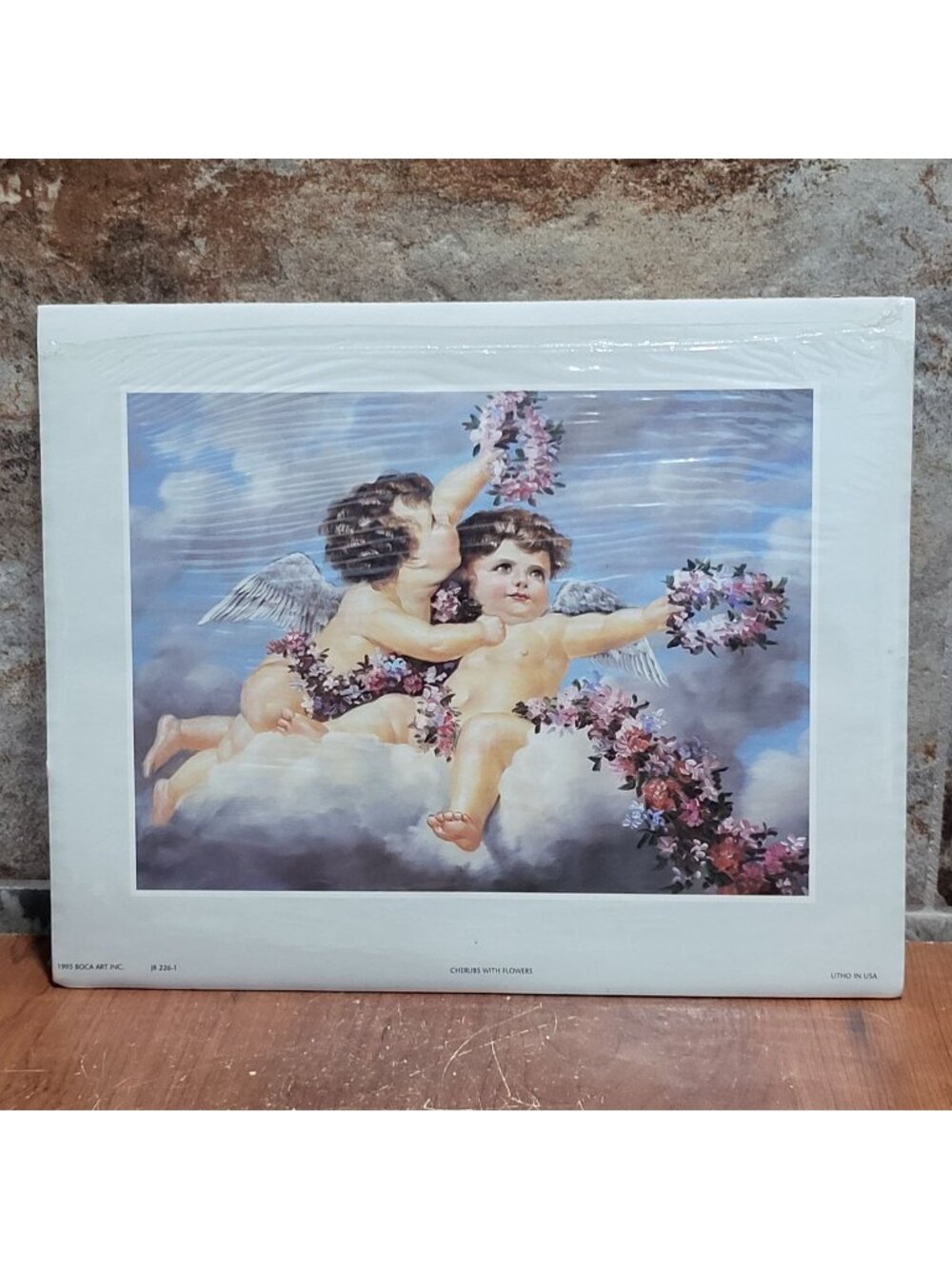 Vintage Unframed Cherubs with Flowers Art Print 1995